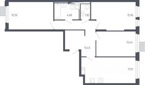 ЖК «Молжаниново», планировка 3-комнатной квартиры, 78.30 м²