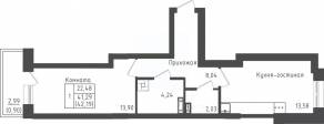 ЖК «Зеленый Оазис-Город», планировка 1-комнатной квартиры, 42.19 м²