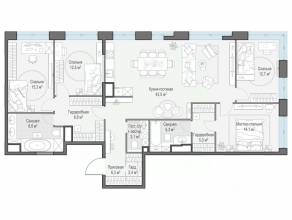 ЖК «Собрание клубных домов West Garden», планировка 4-комнатной квартиры, 137.20 м²