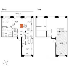 ЖК «Sydney City», планировка 3-комнатной квартиры, 128.10 м²