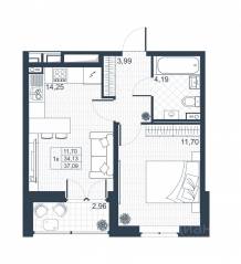 ЖК «Ново-Антропшино», планировка 1-комнатной квартиры, 35.61 м²
