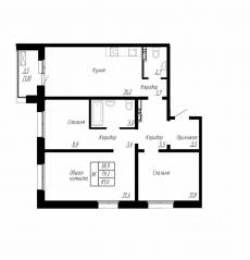 ЖК «Сибирь», планировка 3-комнатной квартиры, 81.00 м²