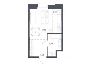Апарт-комплекс «Тропарево парк», планировка студии, 26.39 м²