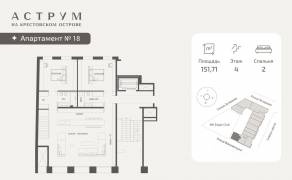 МФК «ASTRVM», планировка 2-комнатной квартиры, 151.71 м²