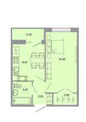 ЖК «Стороны света», планировка 1-комнатной квартиры, 33.00 м²