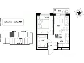 ЖК «DOGMA ЮККИ», планировка 1-комнатной квартиры, 33.85 м²