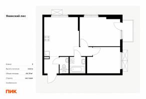 ЖК «Янинский лес», планировка 2-комнатной квартиры, 49.78 м²