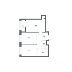 ЖК «NEWПИТЕР», планировка 2-комнатной квартиры, 53.95 м²