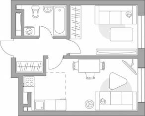 ЖК «Тринити-3», планировка 2-комнатной квартиры, 38.12 м²