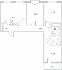 МЖК «Любоград», планировка 3-комнатной квартиры, 84.04 м²