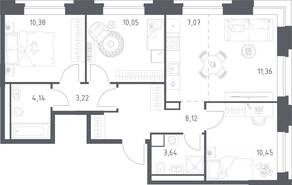Апарт-комплекс «Верейская 41», планировка 3-комнатной квартиры, 68.43 м²