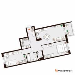 МЖК «Лисино», планировка 2-комнатной квартиры, 74.97 м²