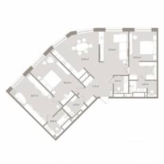 Апарт-комплекс «D'oro Mille», планировка 3-комнатной квартиры, 134.50 м²
