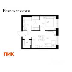 ЖК «Ильинские луга», планировка 1-комнатной квартиры, 38.60 м²