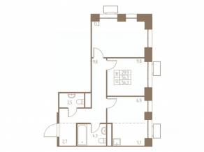 ЖК «Фабрикант», планировка 3-комнатной квартиры, 54.30 м²