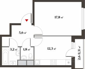 ЖК Миниполис «Восемь кленов», планировка 1-комнатной квартиры, 39.70 м²