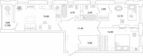 ЖК «Тайм Сквер», планировка 2-комнатной квартиры, 76.10 м²