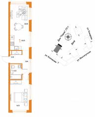 ЖК «Страна.Парковая», планировка 1-комнатной квартиры, 45.25 м²