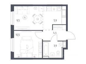 ЖК «Мытищи Парк», планировка 1-комнатной квартиры, 33.90 м²