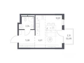 ЖК «Мытищи Парк», планировка студии, 27.13 м²