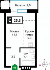 ЖК «Лесная Отрада», планировка студии, 25.30 м²