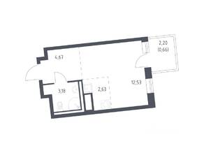 ЖК «Квартал Лаголово», планировка студии, 23.67 м²