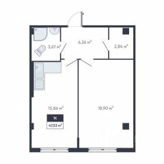 ЖК «Ромашки», планировка 1-комнатной квартиры, 47.20 м²