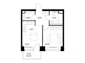 ЖК «Nova», планировка 1-комнатной квартиры, 36.40 м²