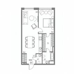 Апарт-комплекс «Residence 15», планировка 2-комнатной квартиры, 58.80 м²