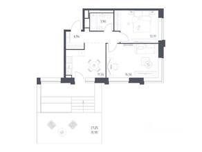 Апарт-комплекс «Верейская 41», планировка 2-комнатной квартиры, 59.85 м²