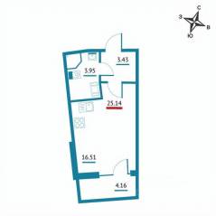 ЖК «Левитан», планировка студии, 25.14 м²