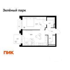 ЖК «Зеленый парк», планировка 1-комнатной квартиры, 40.80 м²