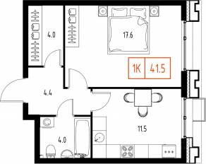 ЖК «Skolkovo One», планировка 1-комнатной квартиры, 41.50 м²