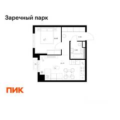 ЖК «Заречный парк», планировка 1-комнатной квартиры, 36.64 м²