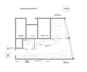 Апарт-комплекс «Well Московский», планировка 1-комнатной квартиры, 48.90 м²