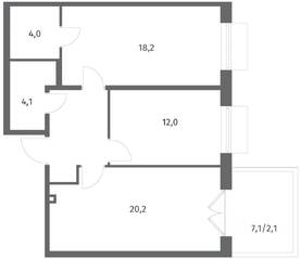 ЖК «Парусная 1», планировка 2-комнатной квартиры, 67.80 м²