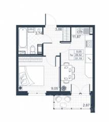 ЖК «Ново-Антропшино», планировка 1-комнатной квартиры, 29.86 м²