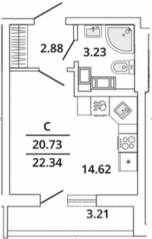 ЖК «Master Place», планировка студии, 22.34 м²