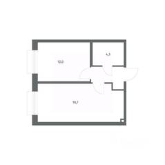 ЖК «Парусная 1», планировка 1-комнатной квартиры, 38.60 м²
