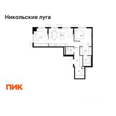 ЖК «Никольские луга», планировка 2-комнатной квартиры, 66.60 м²