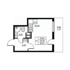 ЖК «Высота» (Бугры), планировка студии, 26.01 м²