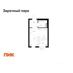 ЖК «Заречный парк», планировка студии, 25.36 м²