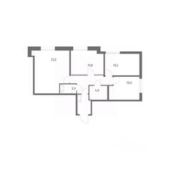 ЖК «Парусная 1», планировка 3-комнатной квартиры, 73.20 м²