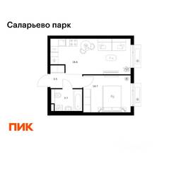 ЖК «Саларьево парк», планировка 1-комнатной квартиры, 34.50 м²