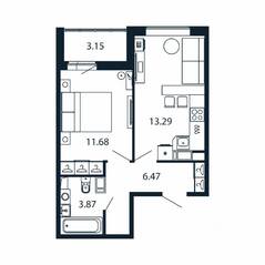 ЖК «Полис ЛАВрики», планировка 1-комнатной квартиры, 35.20 м²