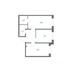 ЖК «Парусная 1», планировка 2-комнатной квартиры, 57.80 м²