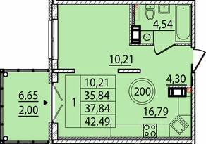 МЖК «Образцовый квартал 15», планировка 1-комнатной квартиры, 35.84 м²