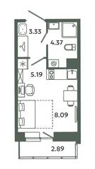 ЖК «Загляденье», планировка студии, 20.98 м²