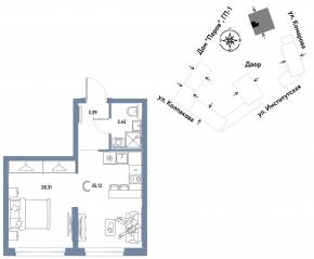 ЖК «Страна.Парковая», планировка студии, 35.12 м²
