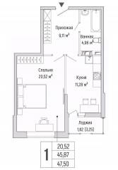 ЖК «Riga Hills», планировка 1-комнатной квартиры, 47.50 м²